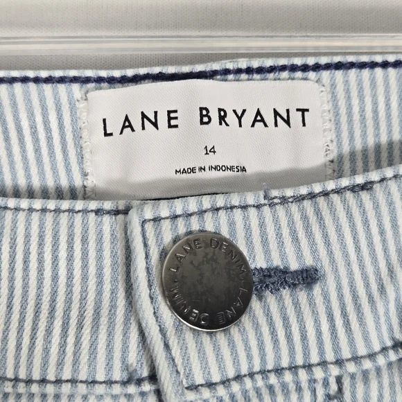 Lane Bryant Size 14 Wide Leg Crop Pinstripe Jean Culotte Capri High Rise 18" L - Picture 3 of 15